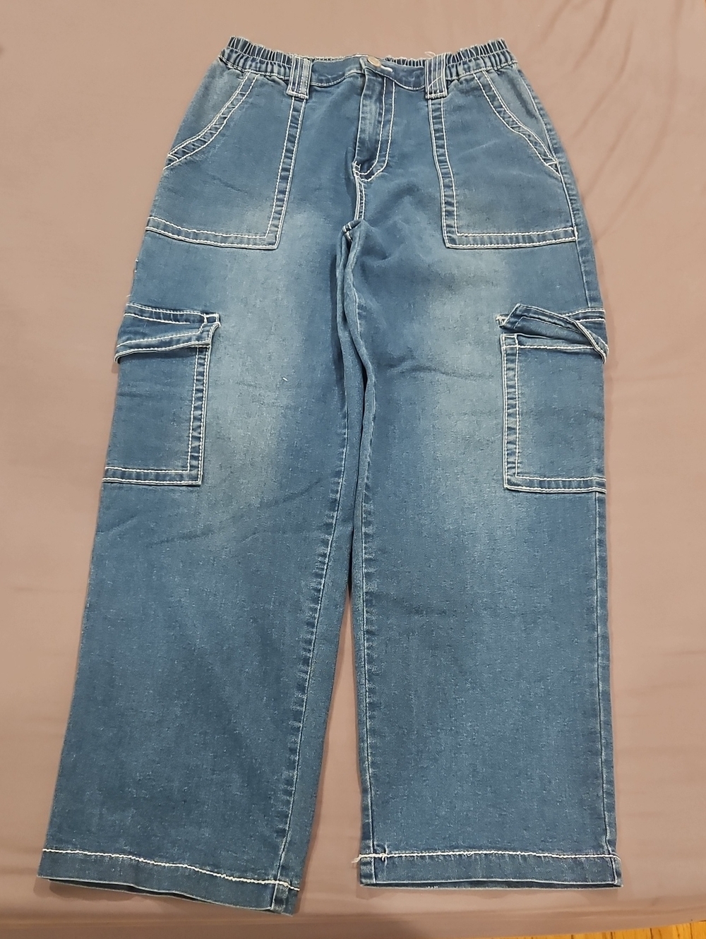 Almost Famous Women's Relaxed Cargo Jeans - Blue